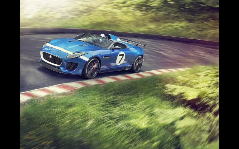 Blue Jaguar race car on track
