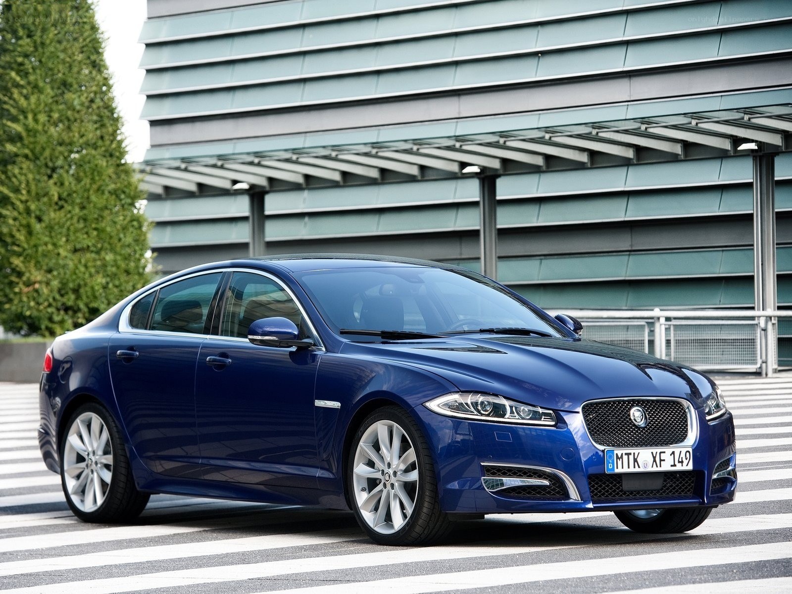 Blue Jaguar XFL sedan