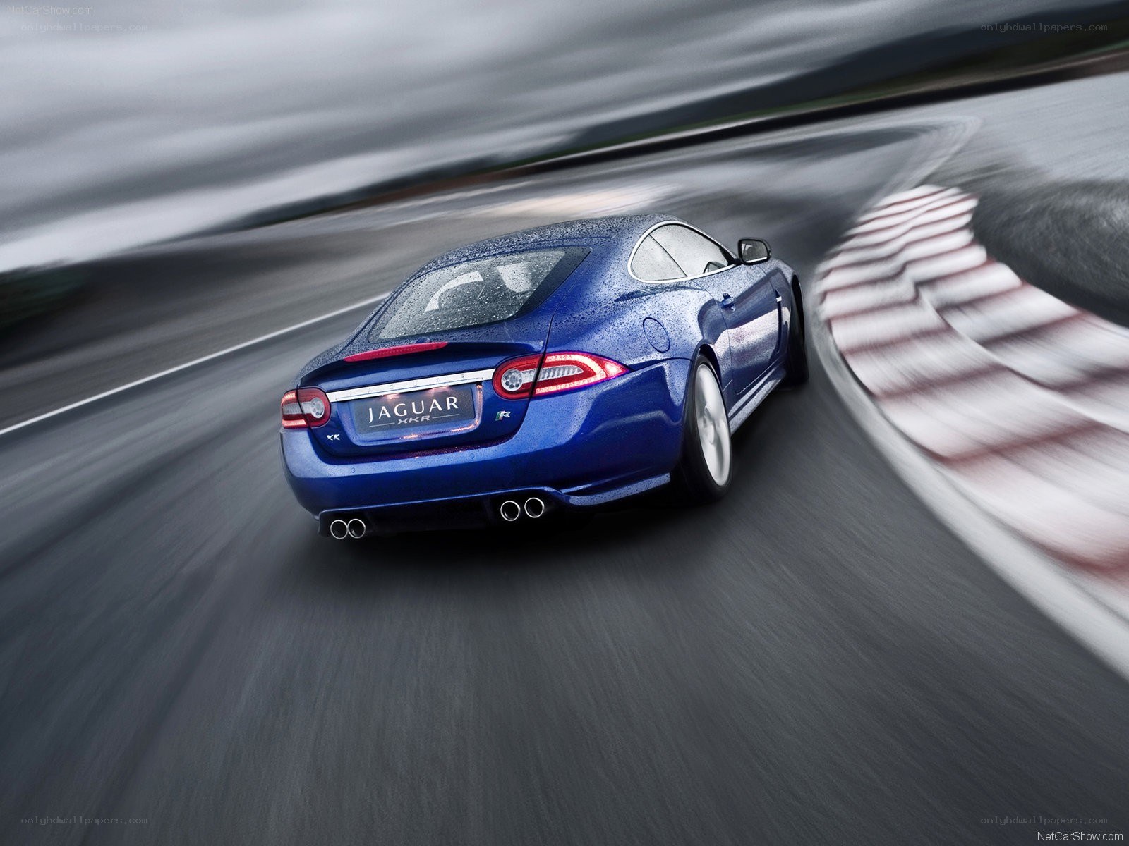 Blue Jaguar XKR in motion