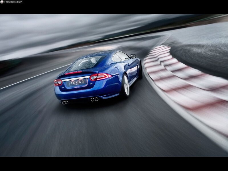 Blue Jaguar XKR on a racetrack