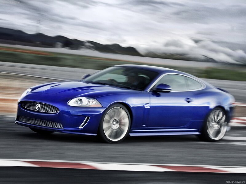 Blue Jaguar XKR on a racetrack