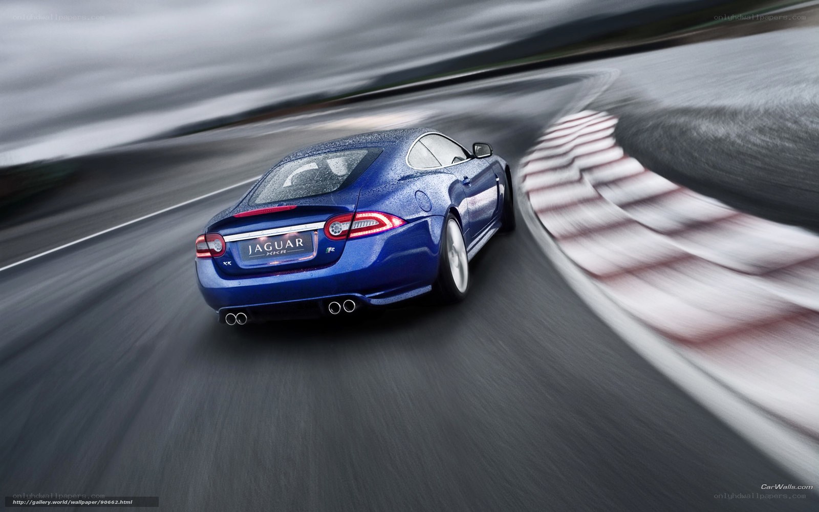 Blue Jaguar XKR on a racetrack