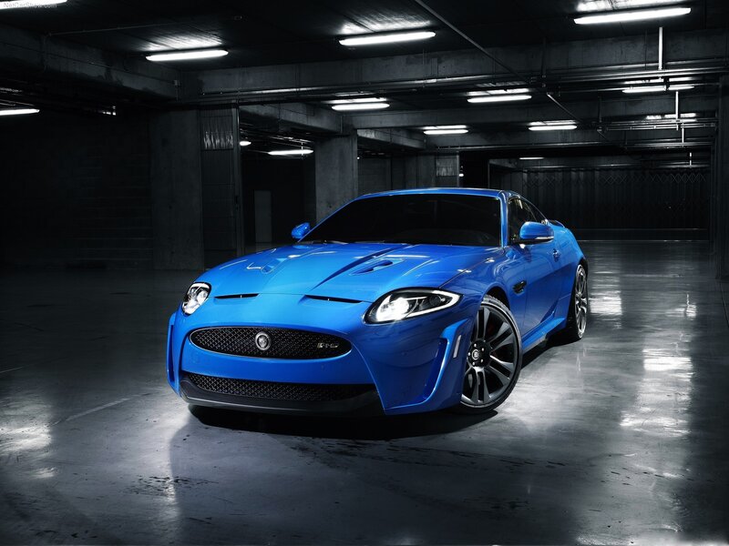 Blue Jaguar XKR-S in garage