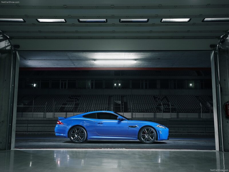 Blue Jaguar XKR-S in garage