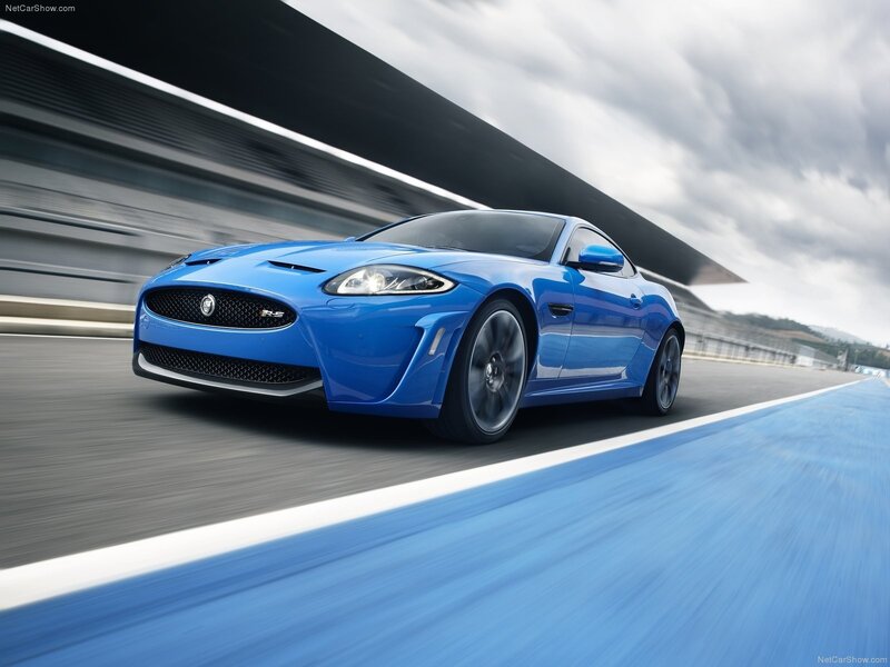 Blue Jaguar XKR-S on a racetrack