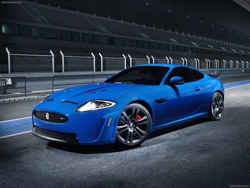 Blue Jaguar XKR-S on racetrack
