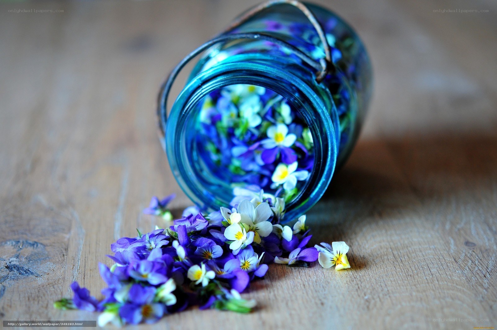 Blue jar with purple flowers