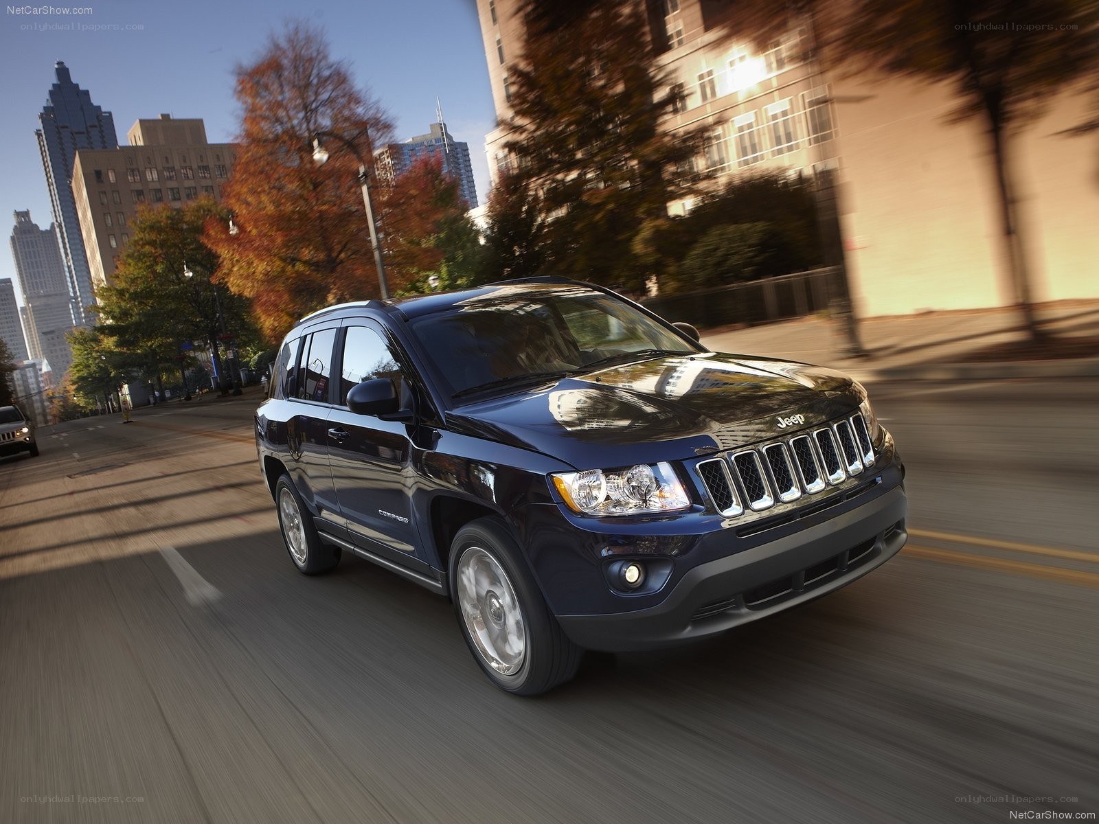 Blue Jeep Compass in city