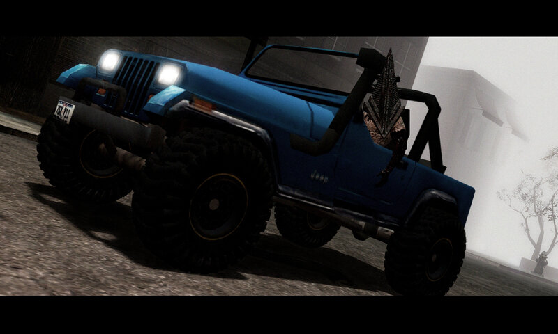 Blue Jeep with Horror Figure