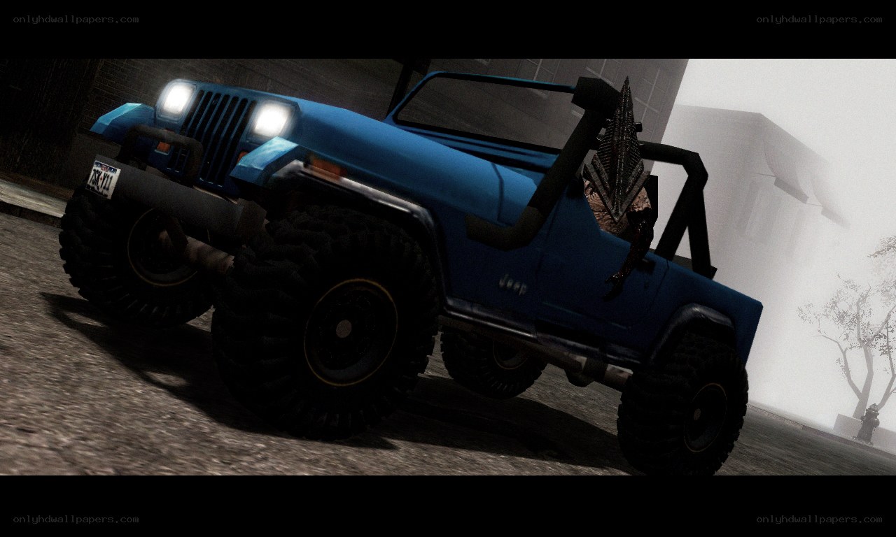 Blue Jeep with Horror Figure