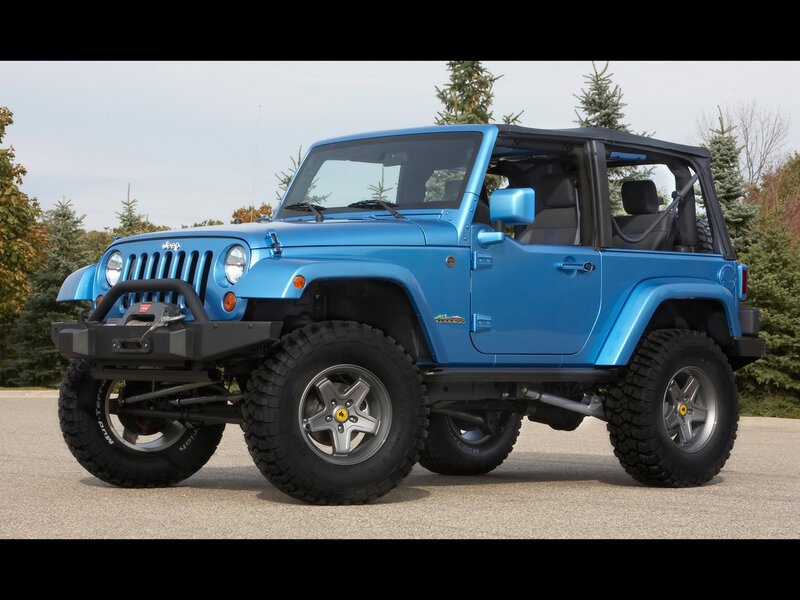 Blue Jeep Wrangler with off-road mods