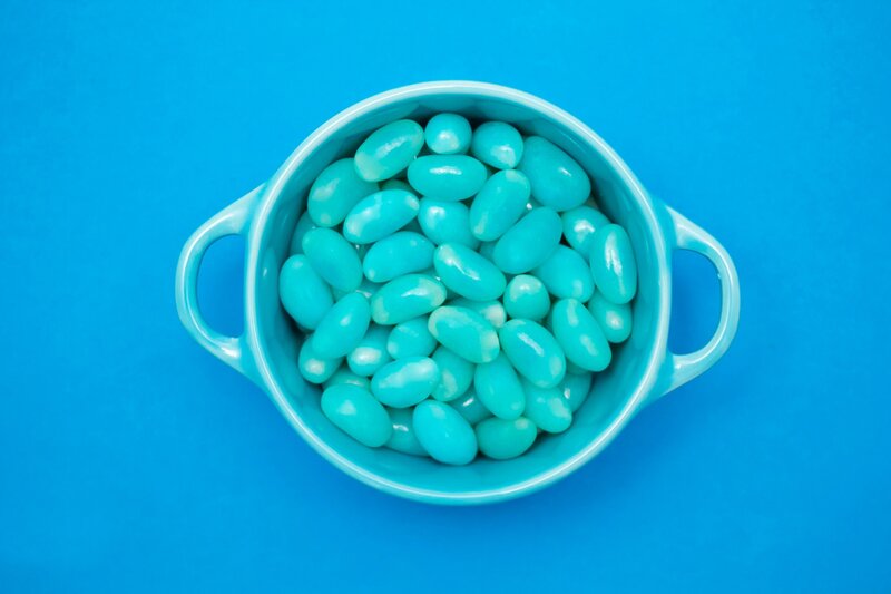 Blue Jelly Beans in Bowl