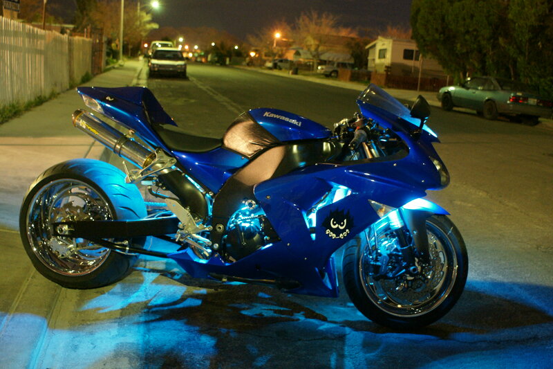 Blue Kawasaki Motorcycle — Dark