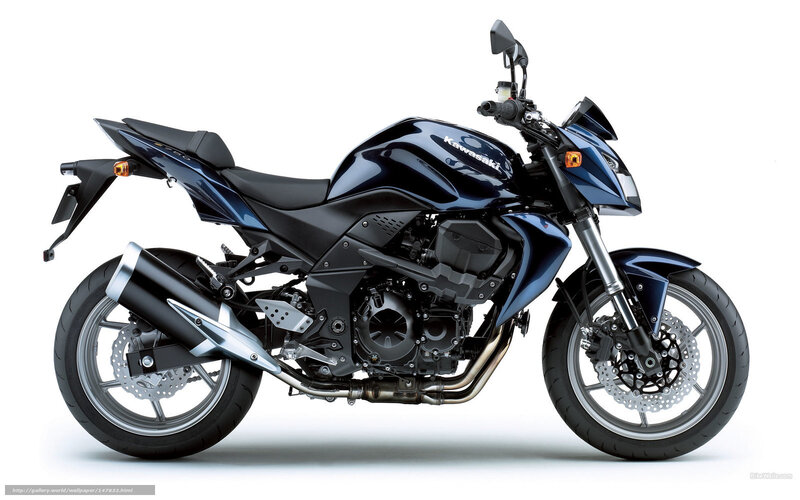 Blue Kawasaki Motorcycle — Neutral, Photograph, Exhaust Pipe, Disc Brakes