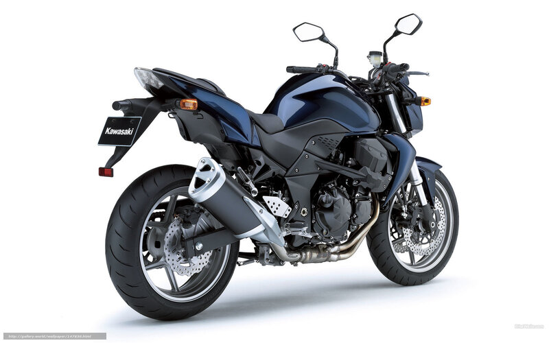 Blue Kawasaki Motorcycle — Neutral, Photograph, Exhaust Pipe, Rear Wheel