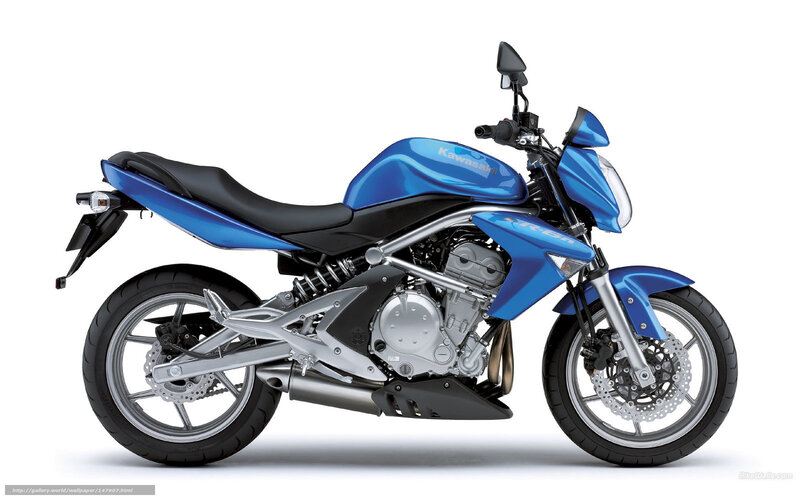 Blue Kawasaki Motorcycle — Neutral, Photograph, Seat, Engine, Exhaust