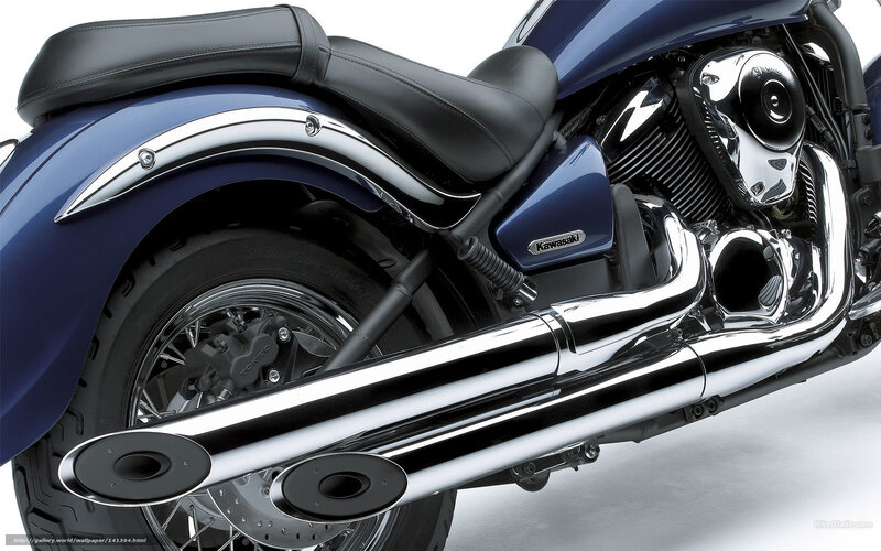 Blue Kawasaki Motorcycle — Neutral, Photograph, Seat, Exhaust, Engine