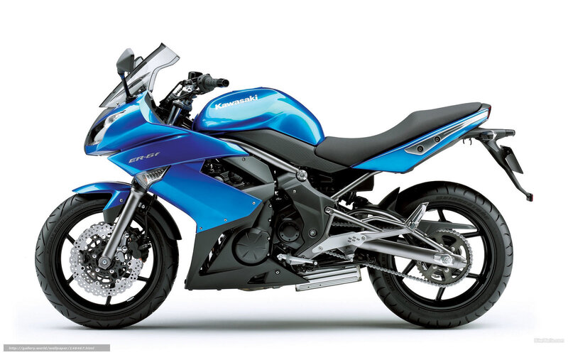 Blue Kawasaki Motorcycle — Neutral, Photograph, Windshield