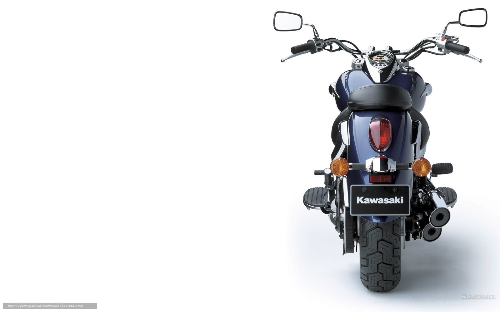 Blue Kawasaki motorcycle rear view
