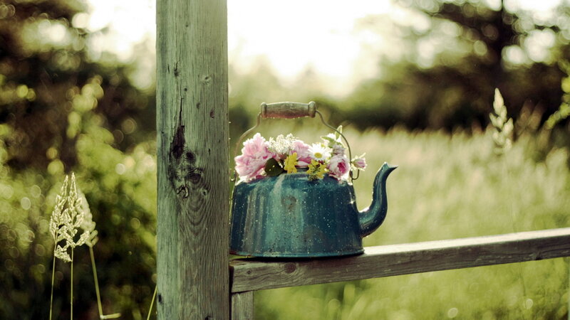 Blue Kettle with Flowers — Green