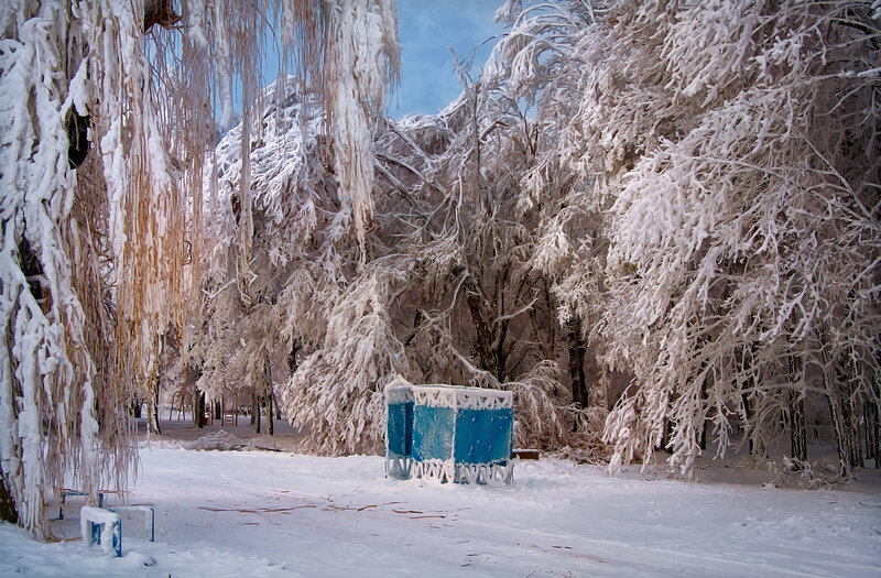 Blue Kiosk in Snow