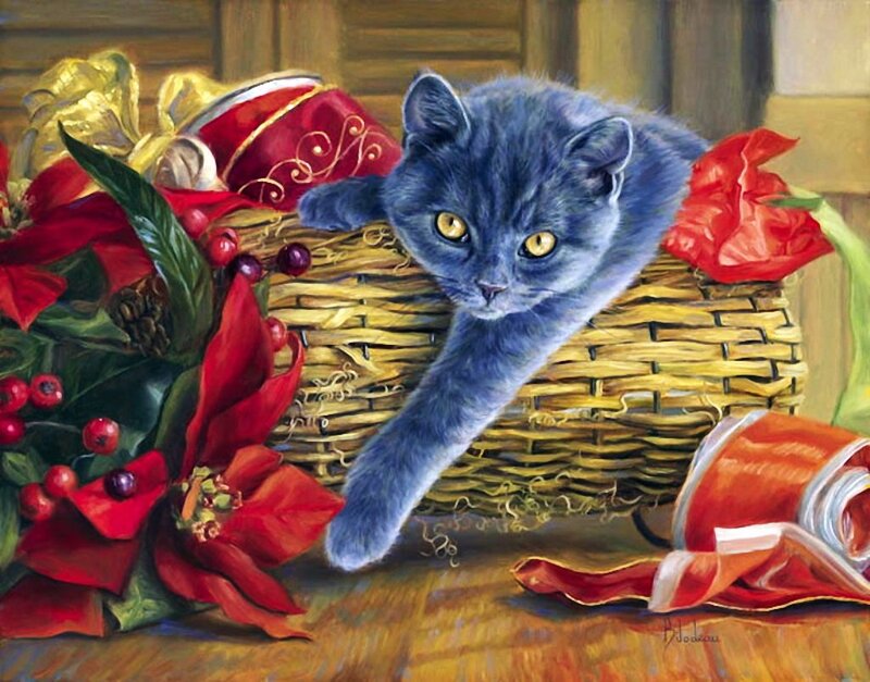 Blue Kitten in Basket