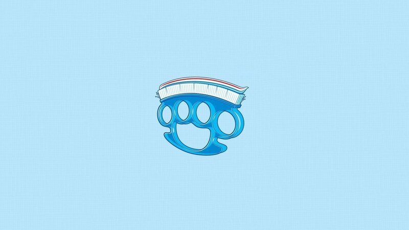 blue knuckle duster with toothbrush