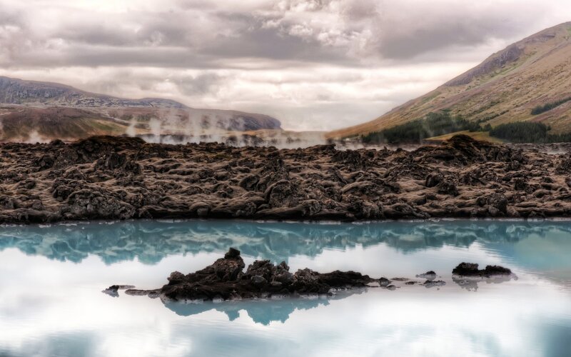 Blue Lagoon Geothermal Pool — Dramatic, Photograph, Lava Rock