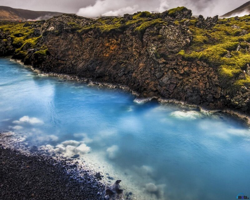 Blue Lagoon Geothermal Pool — Dramatic, Photograph, Moss-covered Rocks