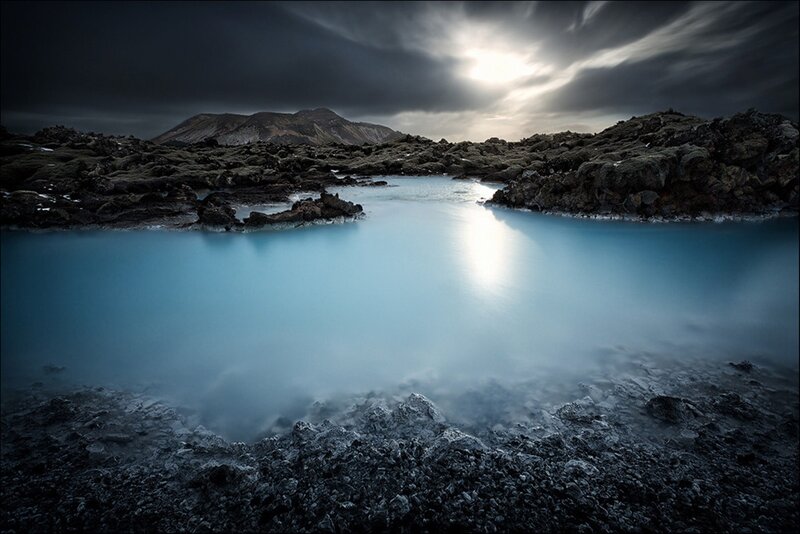 Blue Lagoon in Volcanic Landscape