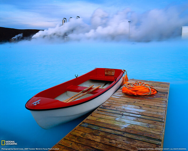 Blue Lagoon with steam and boat