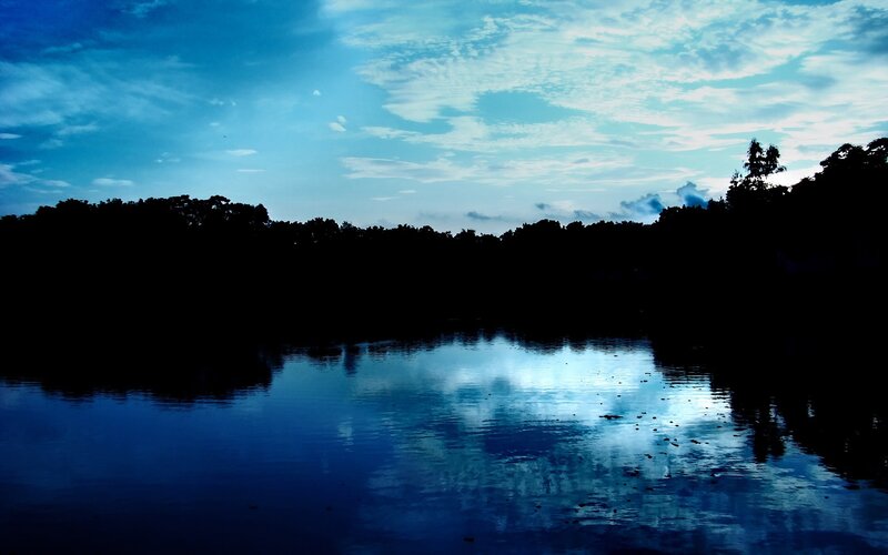 Blue lake at dusk