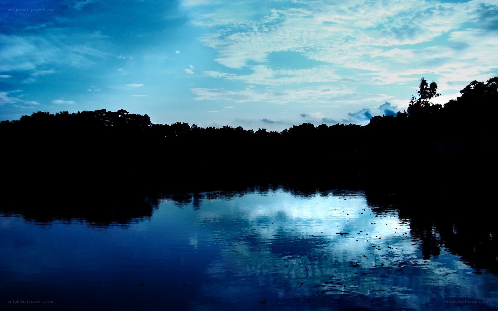 Blue lake at dusk