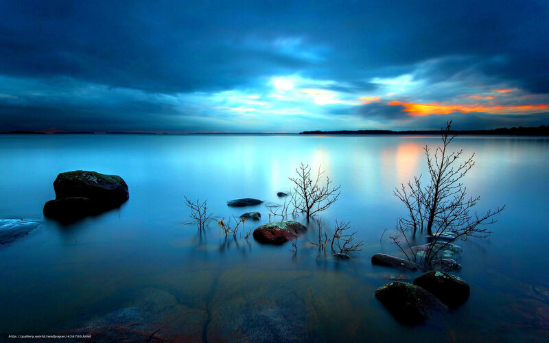 Blue lake at sunset