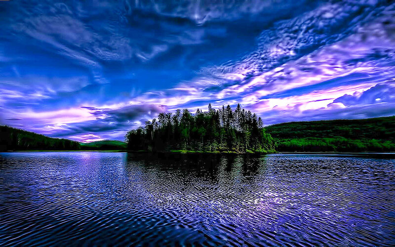 Blue lake at twilight