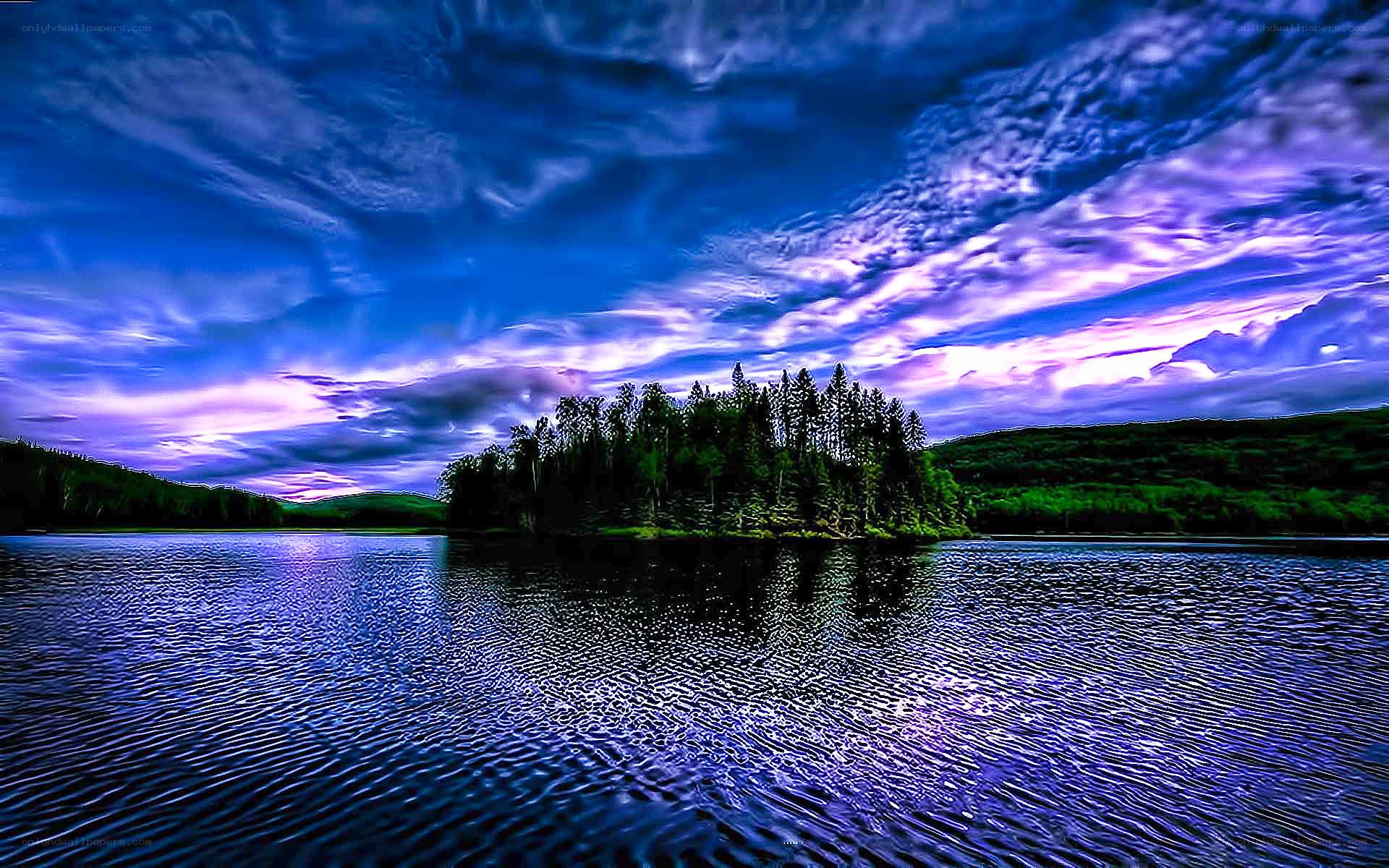 Blue lake at twilight