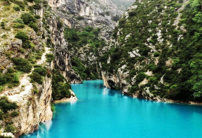 Blue lake in a canyon