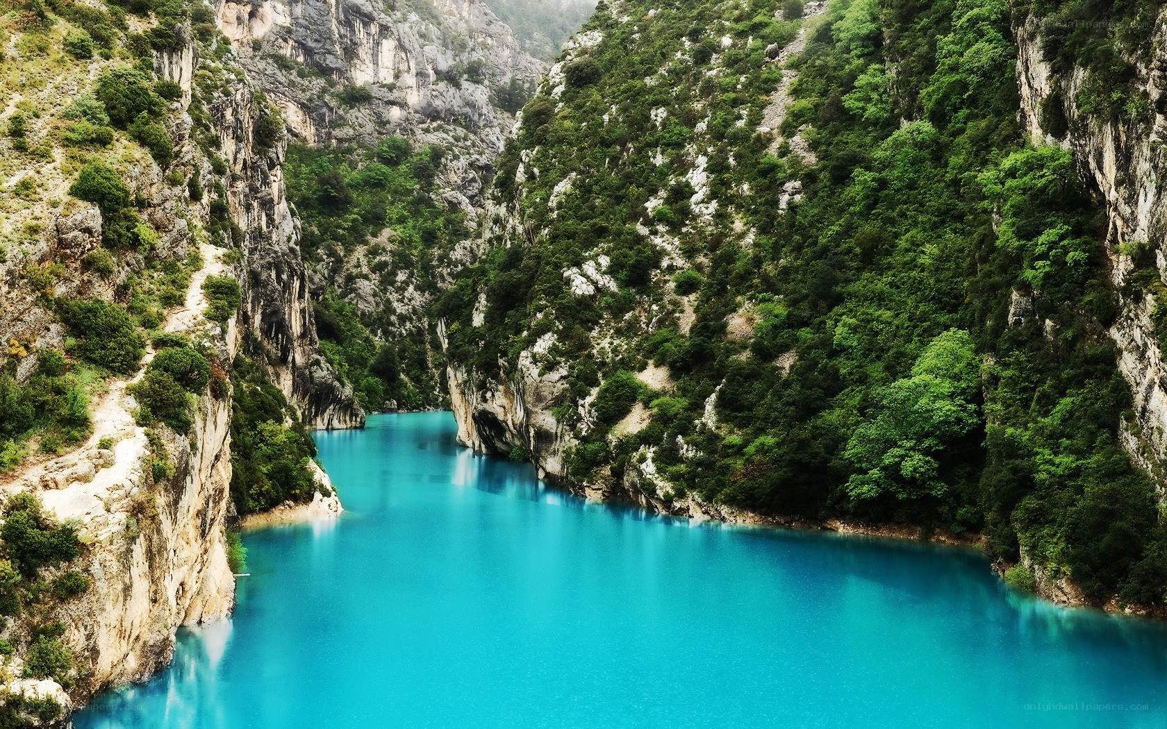 Blue lake in a canyon