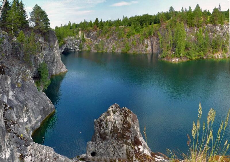 Blue lake in a quarry