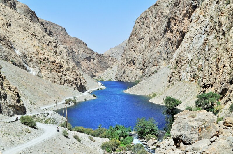 Blue Lake in Canyon — Serene, Afternoon, Photograph, Road