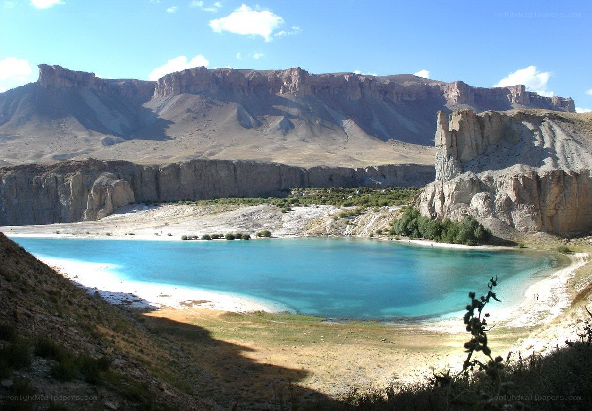 Blue lake in desert canyon