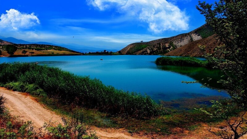 Blue lake in mountain valley
