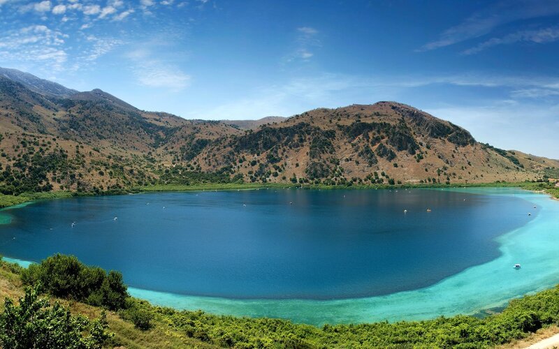 Blue Lake in Mountains — Serene, Afternoon, Photograph, Boats