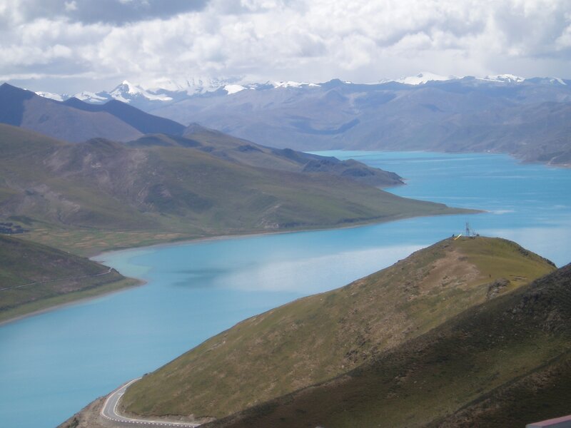 Blue Lake in Mountains — Serene, Afternoon, Photograph, Road