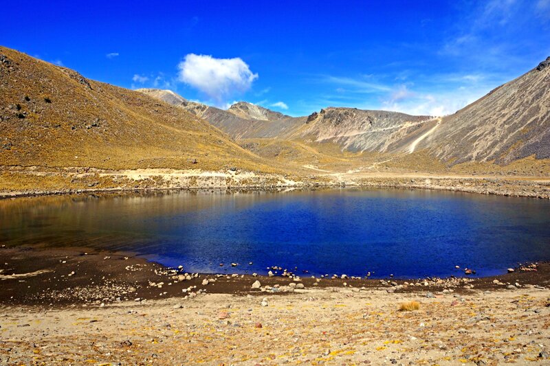 Blue Lake in Mountains — Serene, Afternoon, Photograph, Sky, Clouds, Rocks