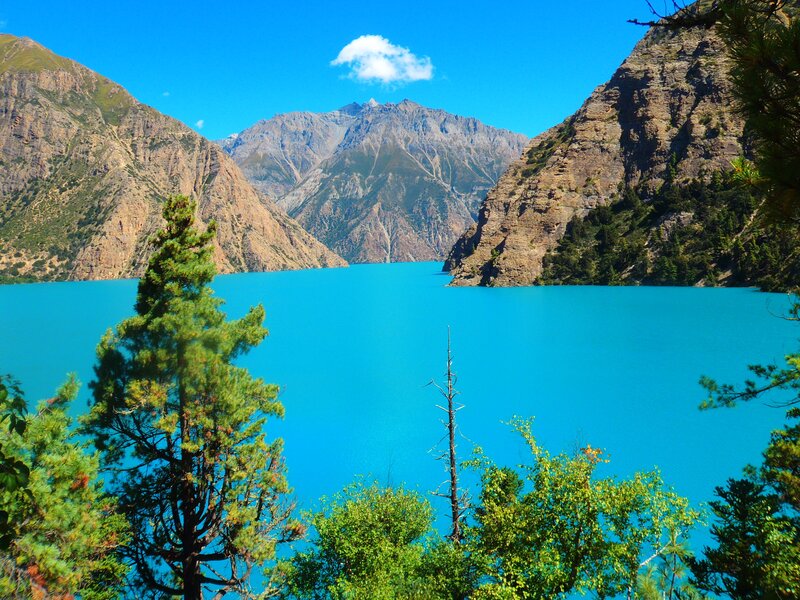 Blue Lake in Mountains — Serene, Afternoon, Photograph, Trees, Cloud