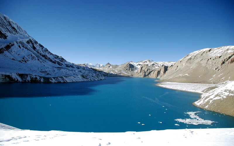 Blue Lake in Mountains — Serene, Winter, Photograph
