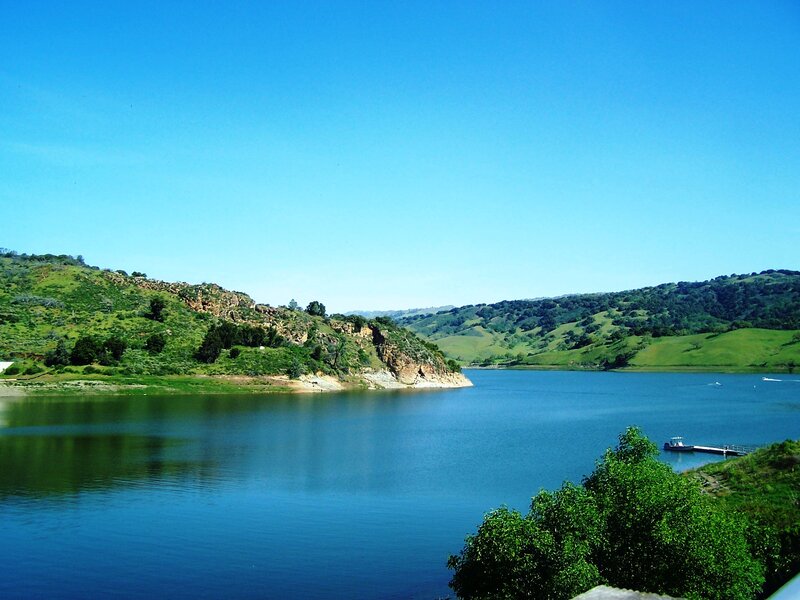 Blue Lake in Valley — Serene, Afternoon, Photograph, Hills