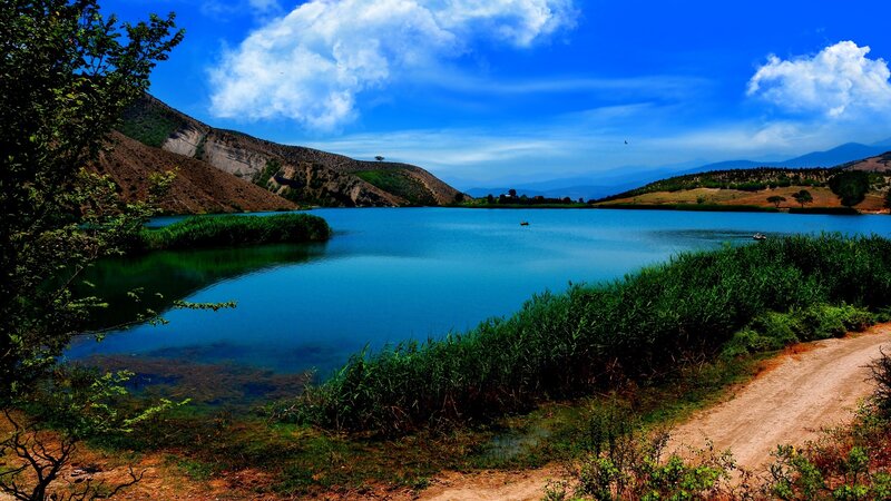 Blue Lake in Valley — Serene, Afternoon, Photograph, Mountains, Sky