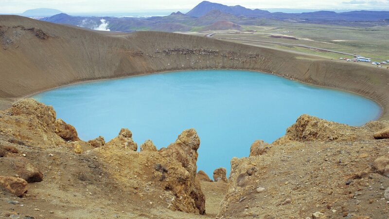 Blue lake in volcanic crater